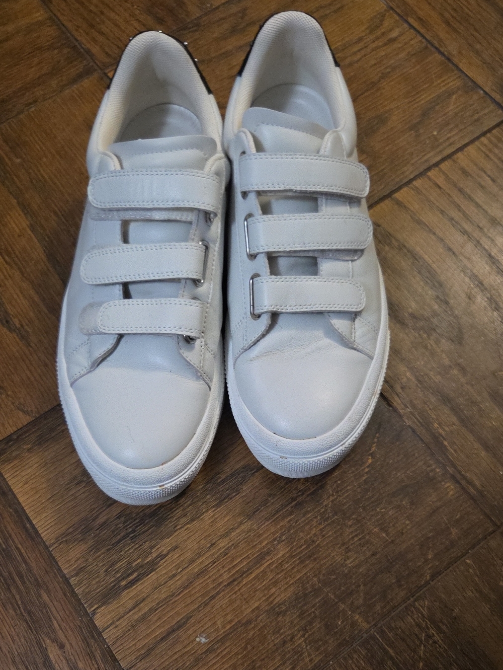 J Slides White Leather Velcro Strap Sneakers